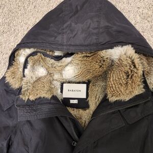 Babaton Black Hooded Coat with Faux Fur Lining